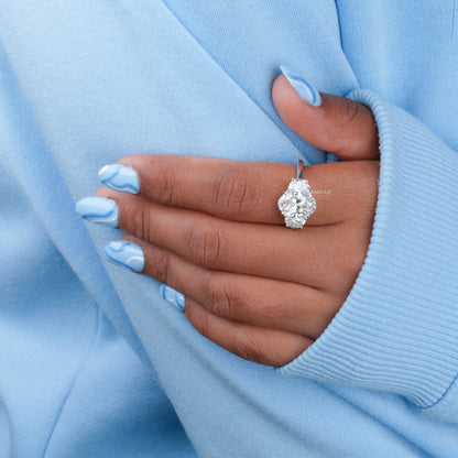 4CT Oval Lab Diamond Ring | Three Stone Wedding Ring