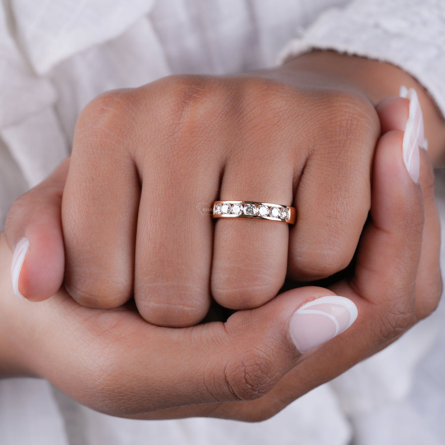 Seven Stone Lab Diamond Wedding Band | Half Eternity Ring for Her