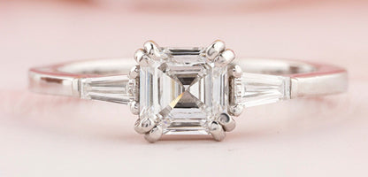 1CT Asscher Cut Lab Diamond Ring | Three Stone Wedding Ring