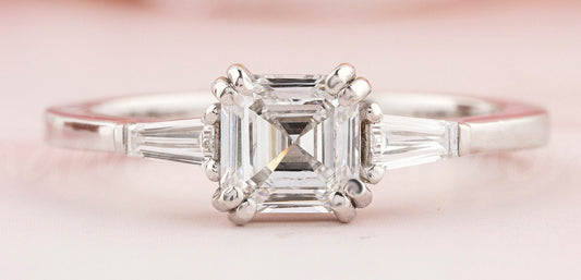 1CT Asscher Cut Lab Diamond Ring | Three Stone Wedding Ring
