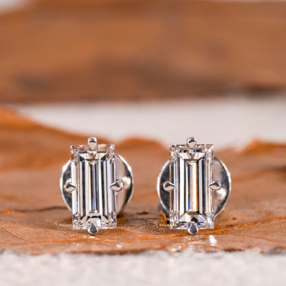 Baguette Cut Lab Grown Diamond Stud Earrings in 14K Gold