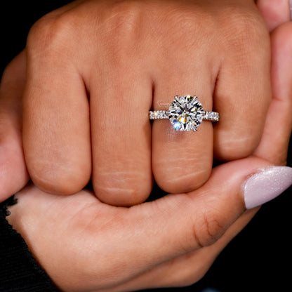4.00 Ct Round Lab Diamond Ring – IGI Certified 3-Side Pavé Engagement Ring