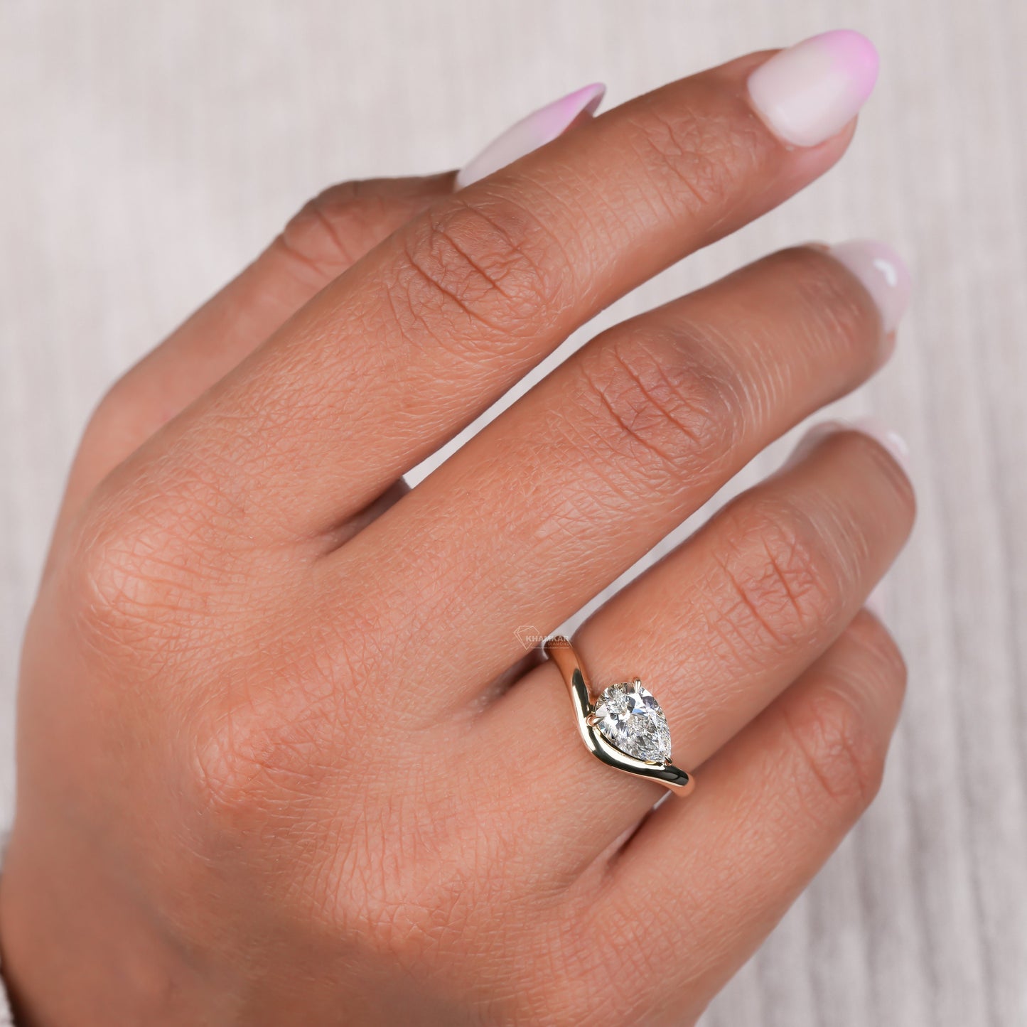 1CT Pear Lab Diamond Ring | Curved Solitaire Engagement Ring For Her