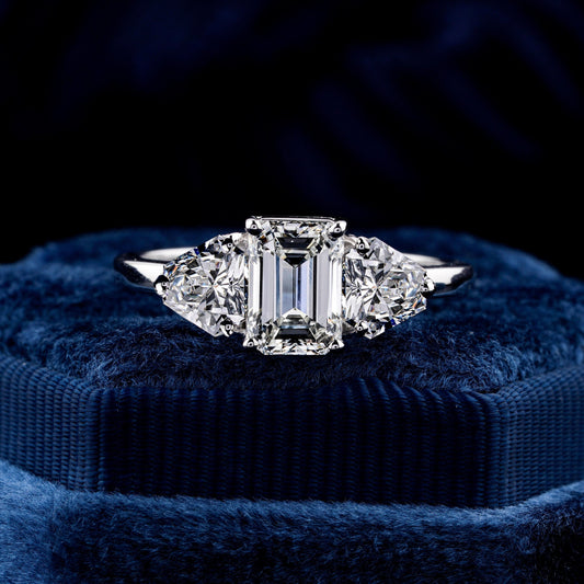 1CT Emerald Cut Lab Grown Diamond Three Stone Engagement Ring