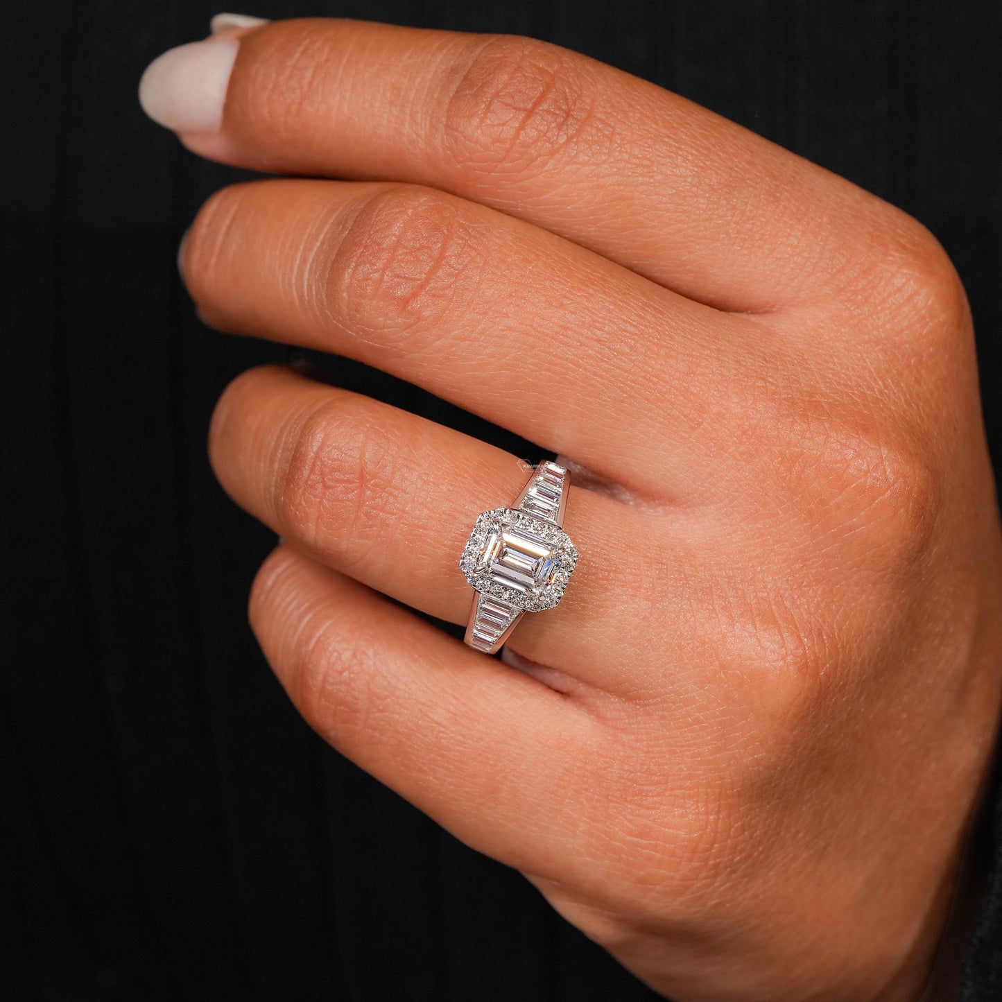 IGI Certified 1.50CT Emerald Cut Halo Engagement Ring