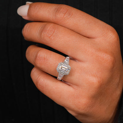 IGI Certified 1.50CT Emerald Cut Halo Engagement Ring