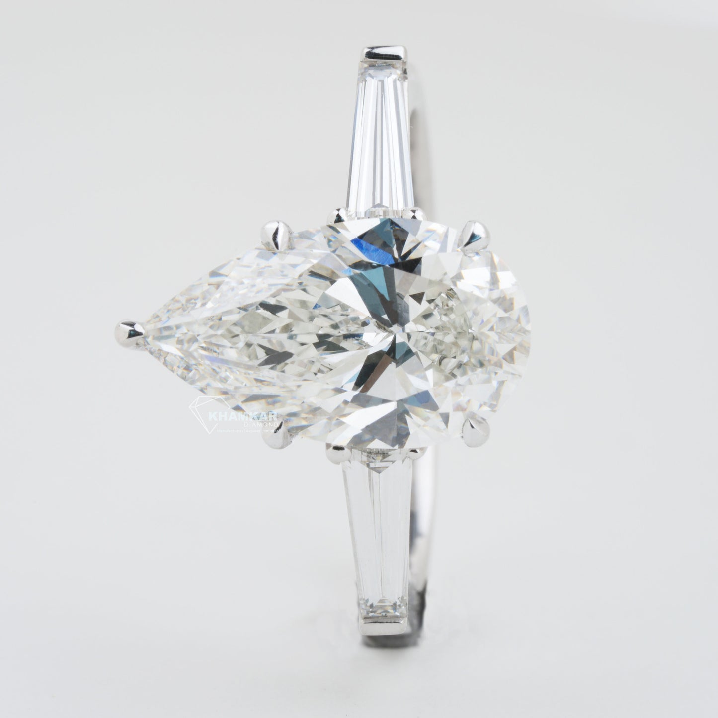 Pear Cut Lab Diamond Ring 3.50CT – Three Stone Engagement Ring