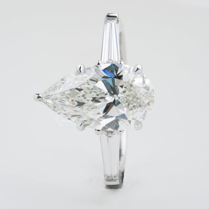 Pear Cut Lab Diamond Ring 3.50CT – Three Stone Engagement Ring