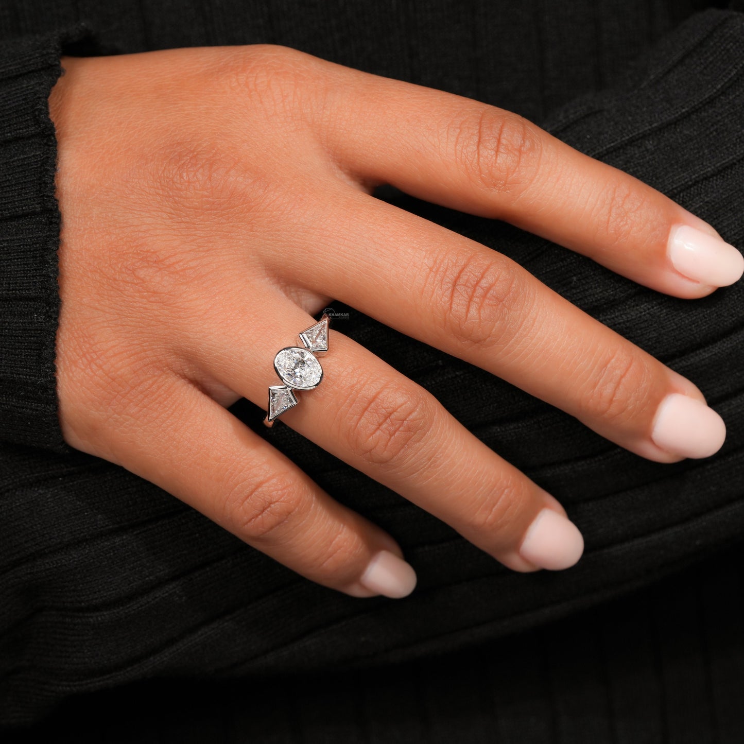Oval Lab Diamond Three Stone Engagement RingHer