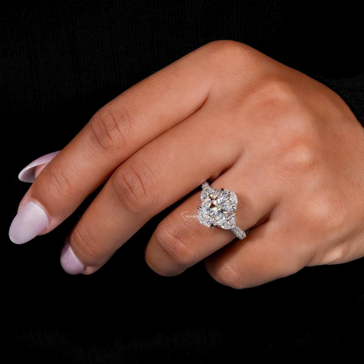4CT Oval Lab Grown Diamond Three Stone Ring | Trilogy Engagement Ring