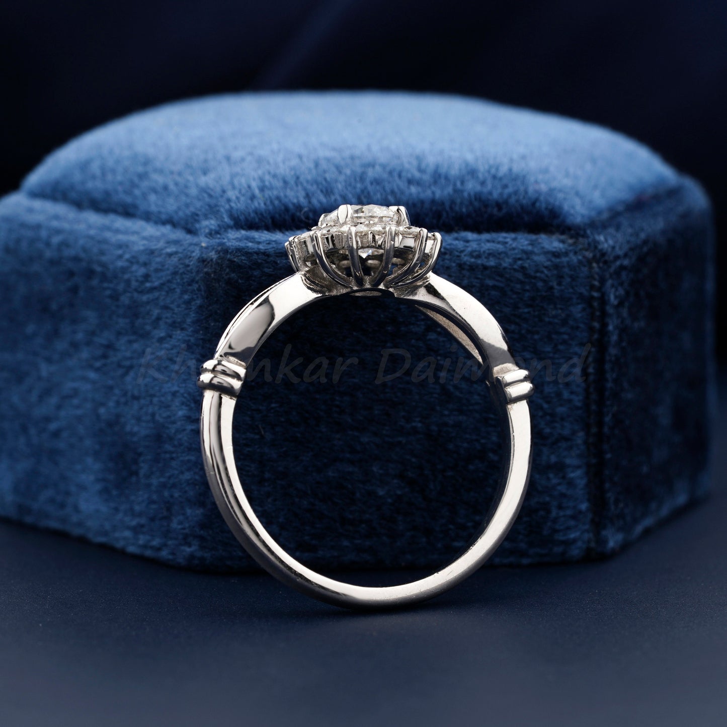IGI Certified Round Lab Diamond Halo Engagement Ring
