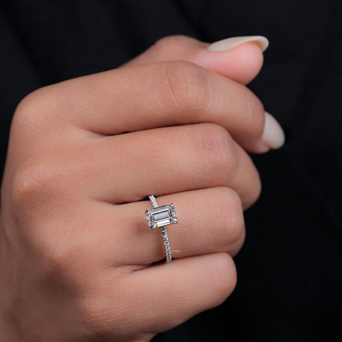 1.50Ct Emerald Cut Lab Diamond Hidden Halo Ring