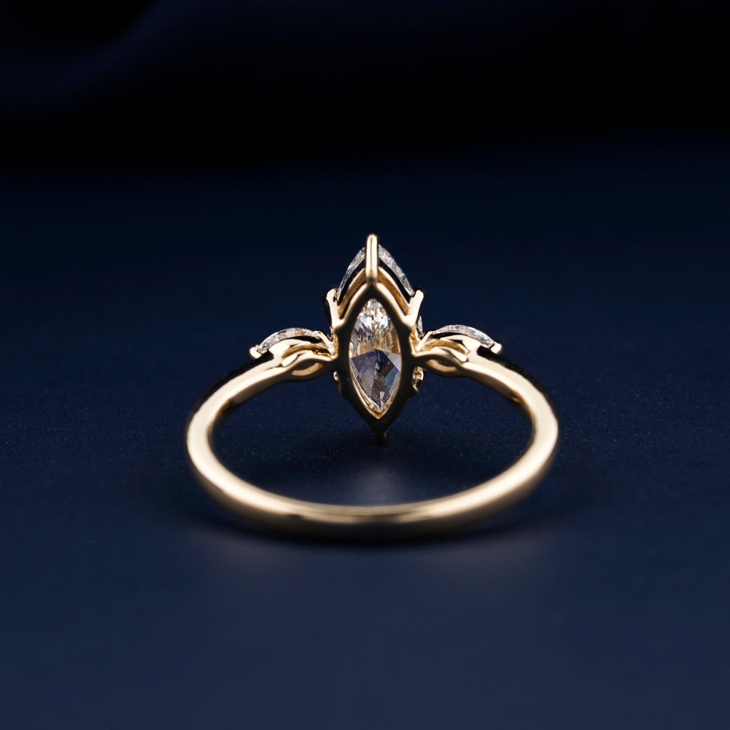 Marquise Cut Lab Grown Diamond Three Stone Engagement Ring in 14K Gold