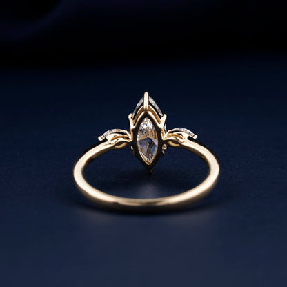 Marquise Cut Lab Grown Diamond Three Stone Engagement Ring in 14K Gold