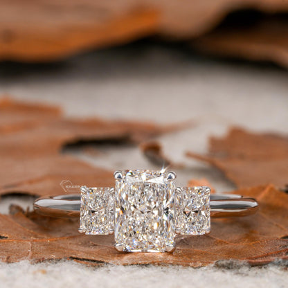 Radiant Cut Three Stone Lab Grown Diamond Engagement Ring Wedding Ring for Her