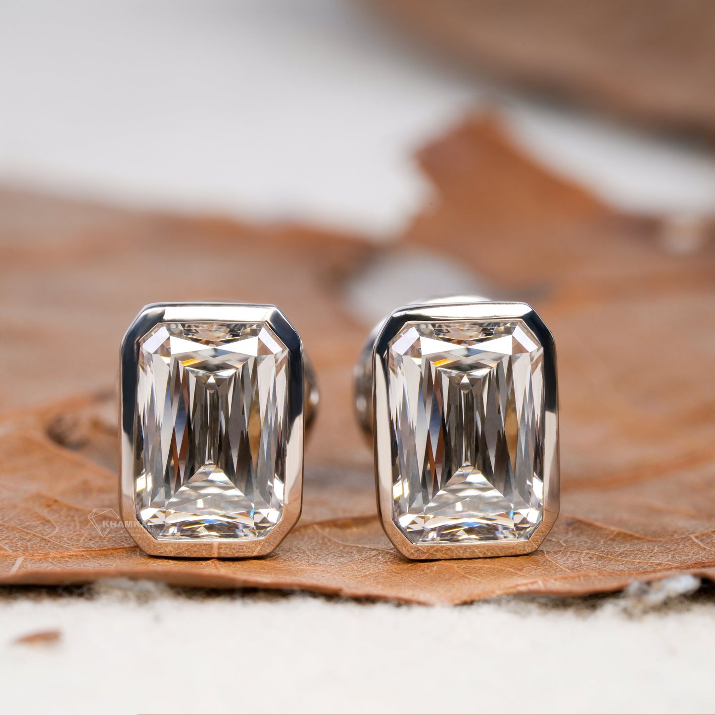 Criss Cut Lab Diamond Stud Earring,Bezel Set Studs,Screw Back Studs,Solitaire Wedding Studs,Anniversary Gift For Her,Earrings For Bride