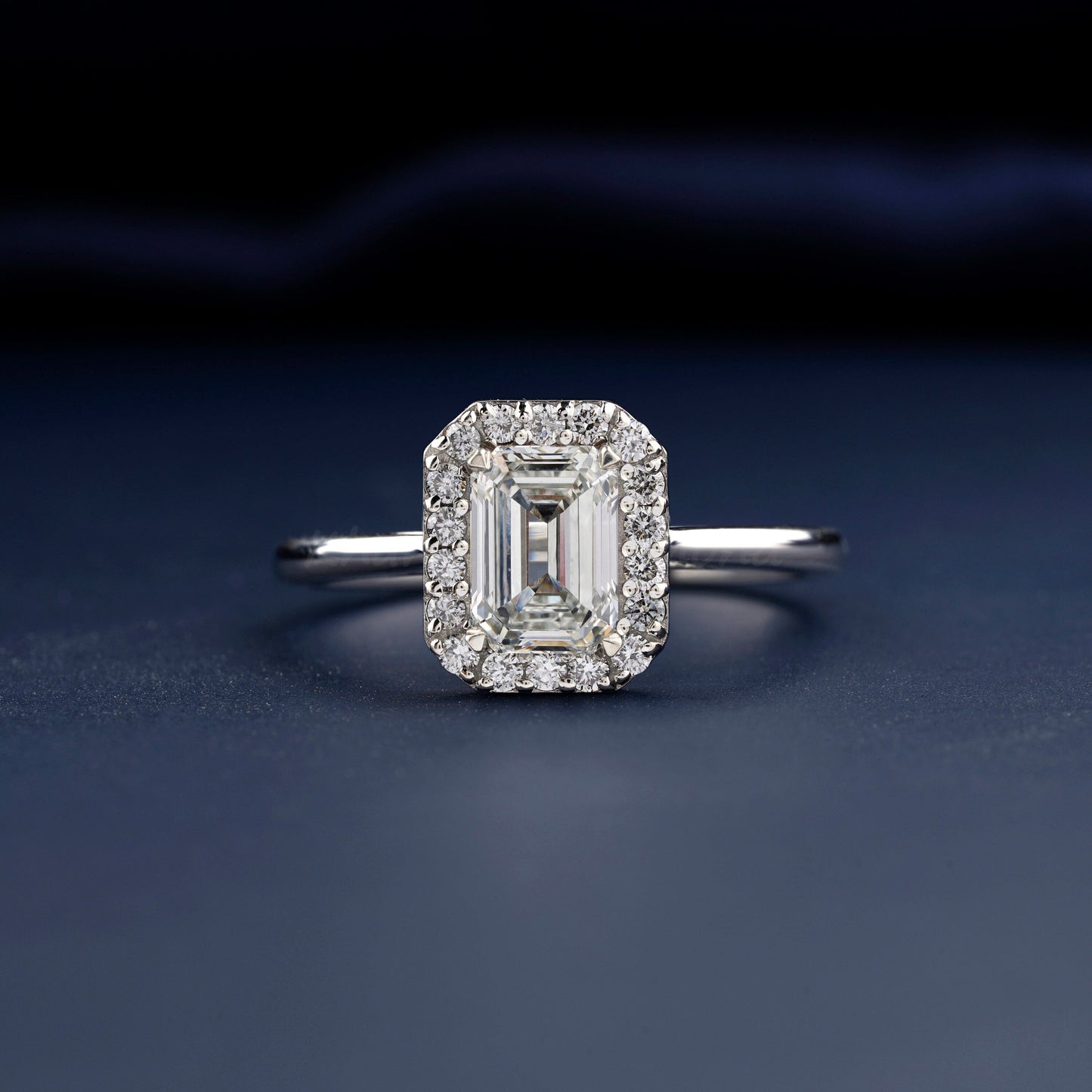 1 CT Emerald Cut Lab Grown Diamond Halo Engagement Ring in 14K Solid Gold