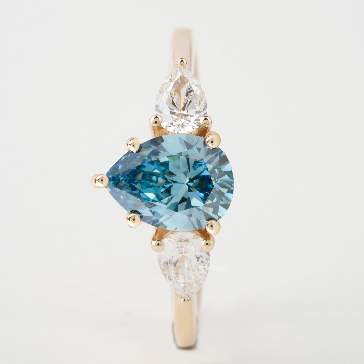 1.40 TCW Blue Colored Pear Cut Lab Grown Diamond Wedding Ring 3 Stone Diamond Ring For Perfect valentine's Gift Unique Engagement Ring