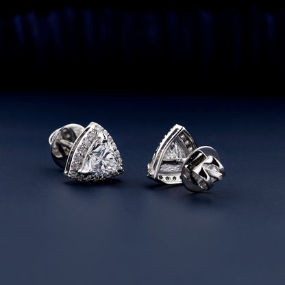 2 CT Trillion Cut Lab Diamond Halo Screw Back Stud Earrings