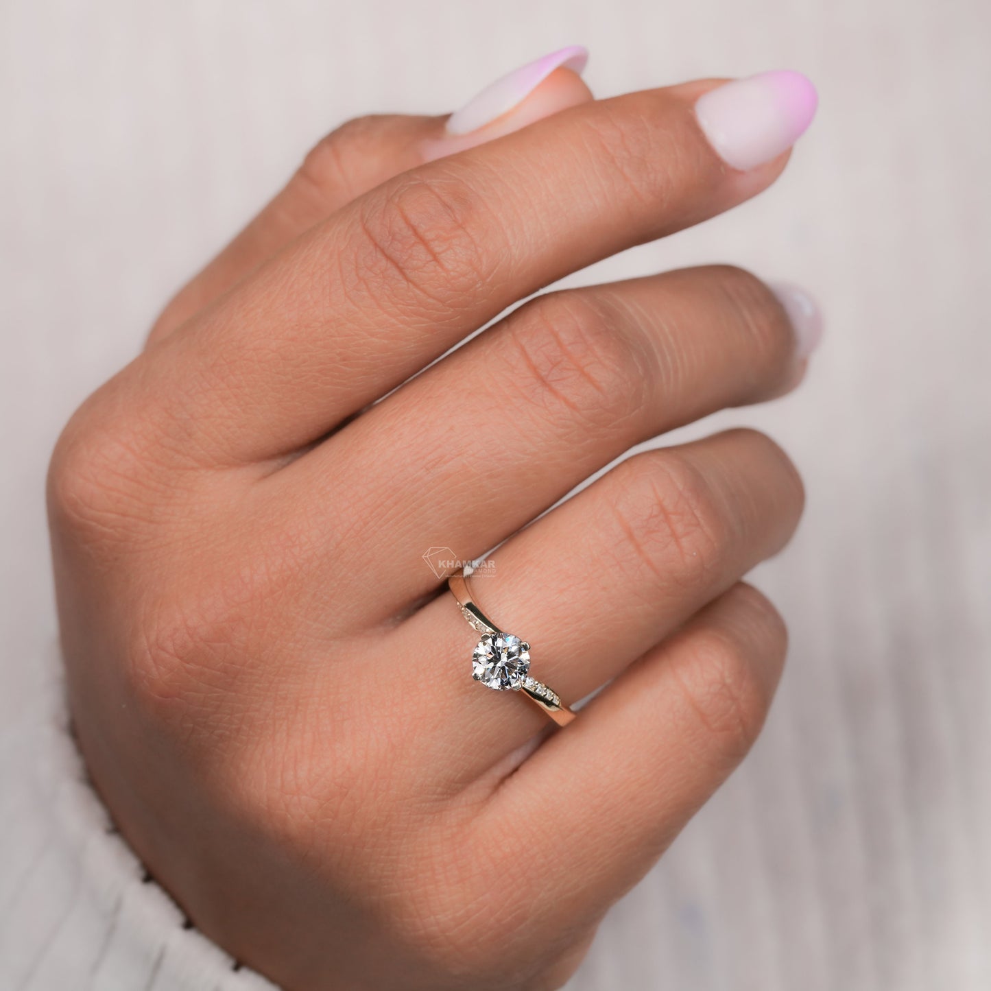 Round Lab Diamond Engagement Ring – Twisted Pave Band