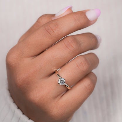 Round Lab Diamond Engagement Ring – Twisted Pave Band