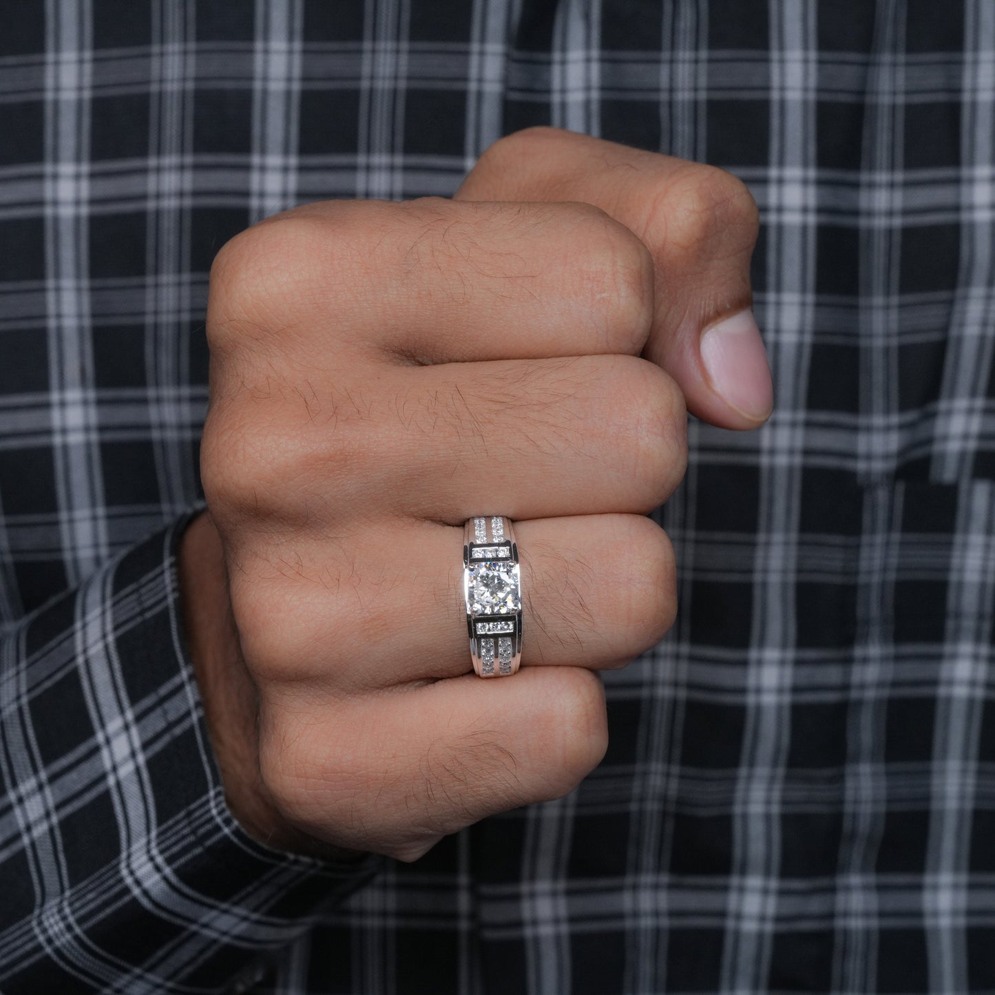 1.50 TCW Cushion Lab Diamond Men's Ring – 950 Platinum Engraved Band