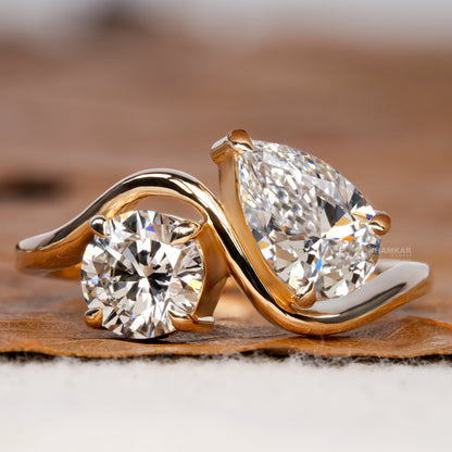 2CT Toi et Moi Diamond Ring – Round & Pear Ring for Her