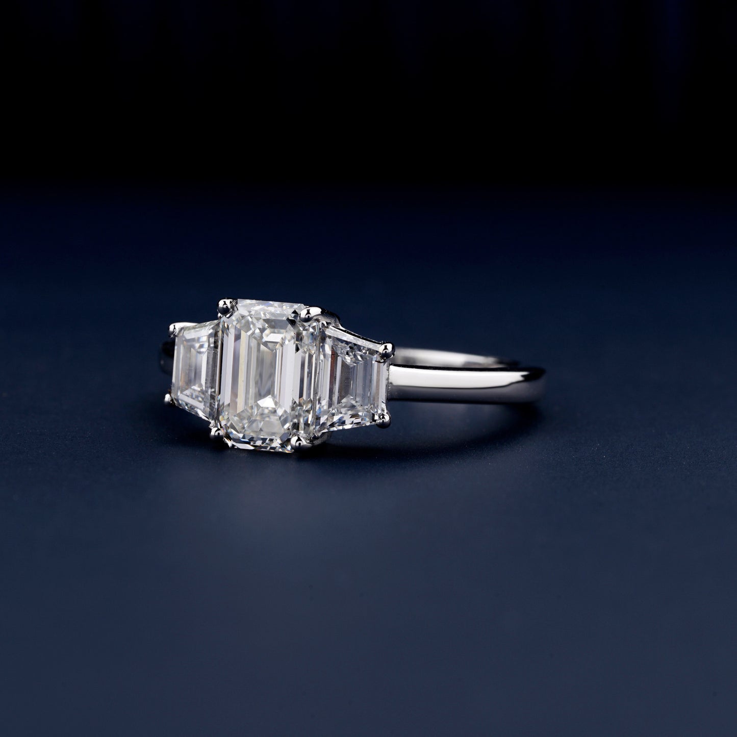 Emerald Cut Three Stone Lab Grown Diamond Engagement Ring | 1CT Anniversary Gift Ring