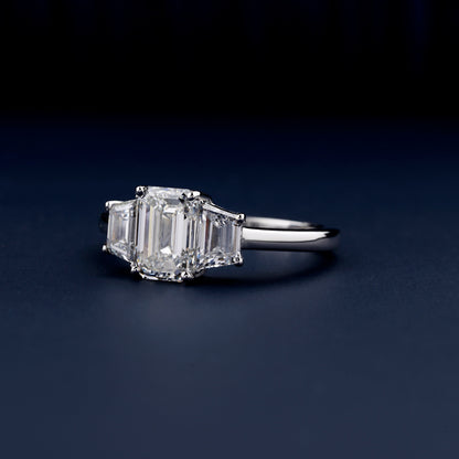 Emerald Cut Three Stone Lab Grown Diamond Engagement Ring | 1CT Anniversary Gift Ring