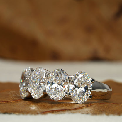 5.00 TCW Oval Cut Lab Grown Diamond Five Stone Ring – Anniversary & Engagement Band