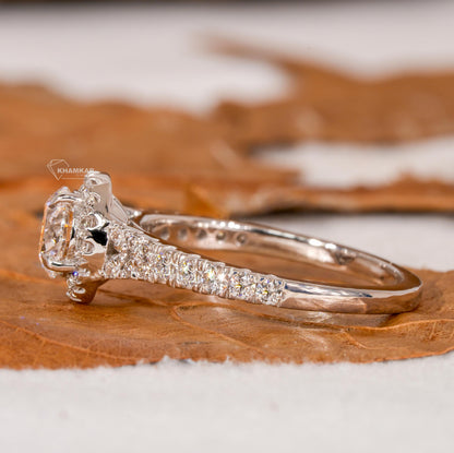 Round Lab Diamond Halo Engagement Ring – Split Shank
