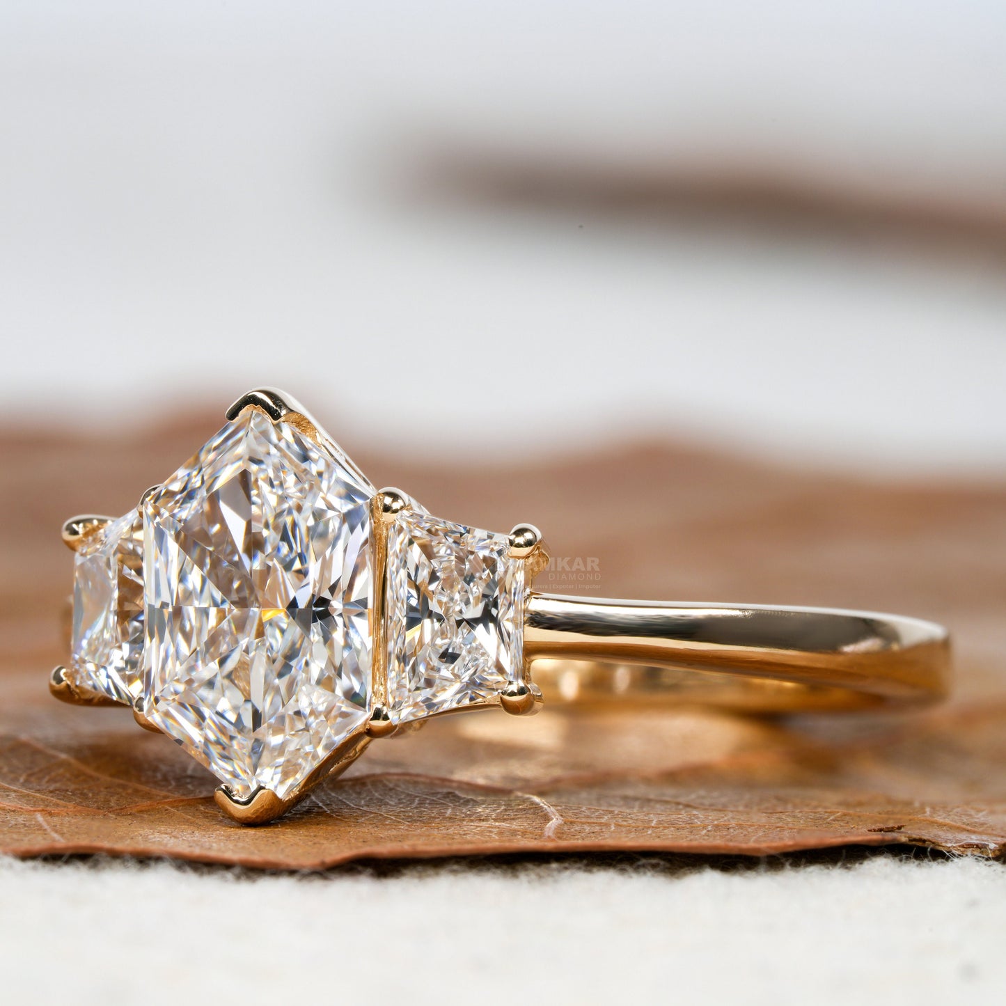 Dutch Marquise Lab Diamond Ring | Three Stone Wedding Ring