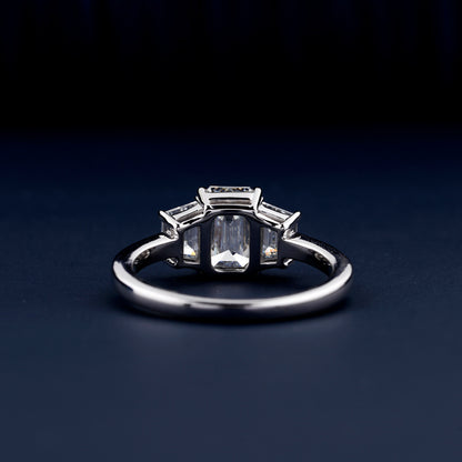Emerald Cut Three Stone Lab Grown Diamond Engagement Ring | 1CT Anniversary Gift Ring