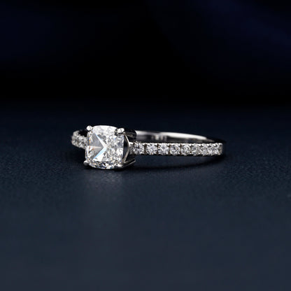 1Ct Cushion Lab Diamond Pave Engagement Ring Gift for Her