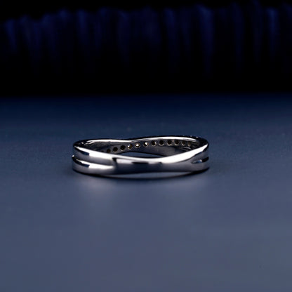 1.60mm Round Lab Grown Diamond Engagement Ring Eternity Diamond Band 14K White Gold Band Criss Cross Round Wedding Band X Diamond Ring