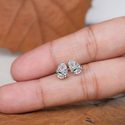 2ct Pear Cut Lab Grown Diamond Solitaire Stud Earrings