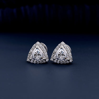 2 CT Trillion Cut Lab Diamond Halo Screw Back Stud Earrings