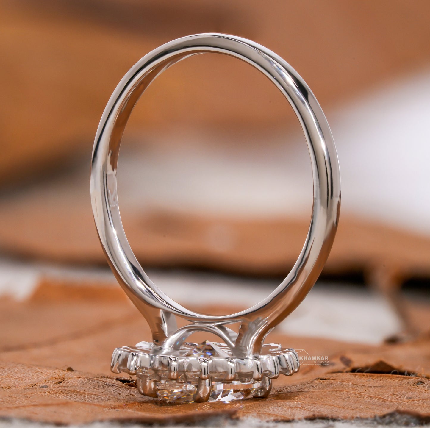 Marquise Lab Diamond Ring Cluster Halo Cathedral Setting