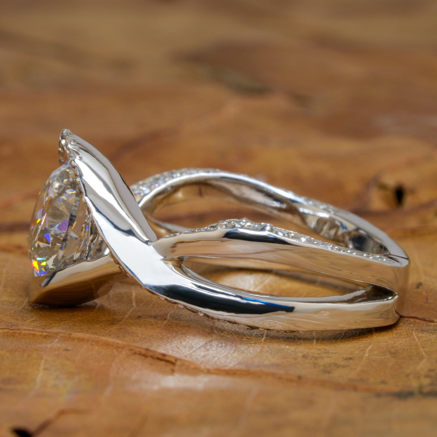 1 CT Round Lab Grown Diamond Spiral Halo Engagement Ring
