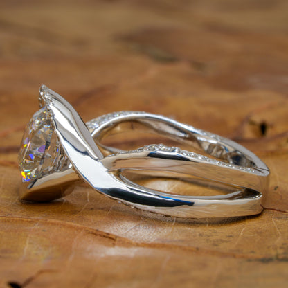 1 CT Round Lab Grown Diamond Spiral Halo Engagement Ring