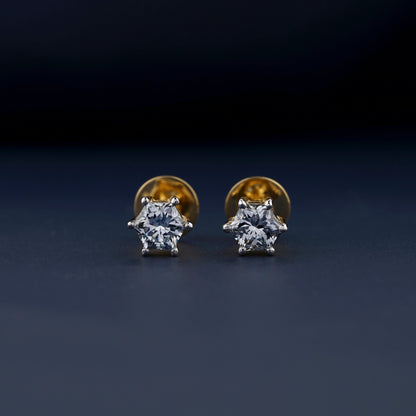 Light Blue Hexagon Lab Grown Diamond Solitaire Stud Earrings