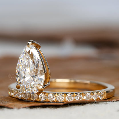 1CT Pear Cut Lab Grown Diamond Halo Engagement Ring For Gift