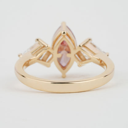 Pink Marquise Cut Lab Grown Diamond Three Stone Engagement Ring