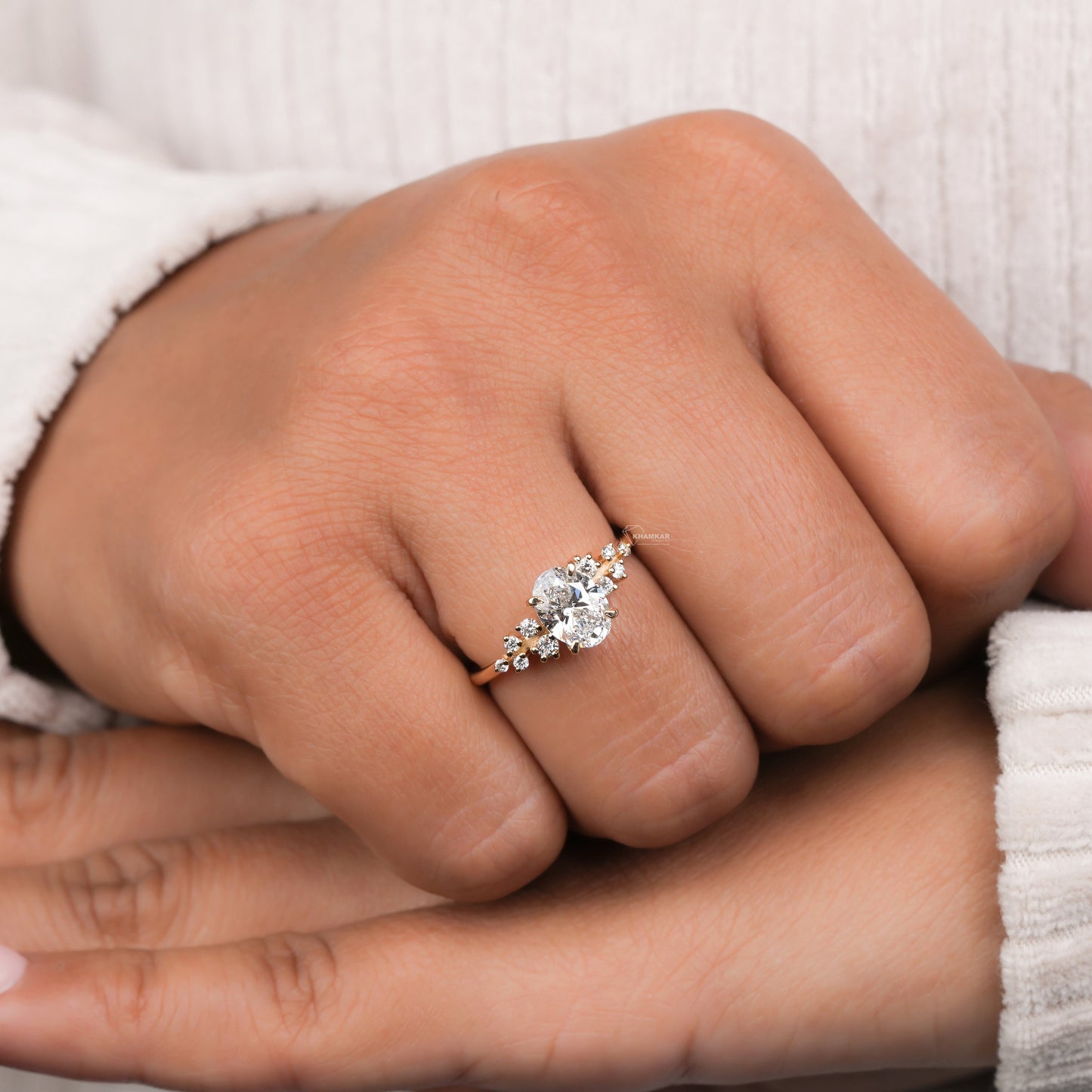 Oval Lab Diamond Engagement Ring | Snowdrift Cluster Wedding Ring