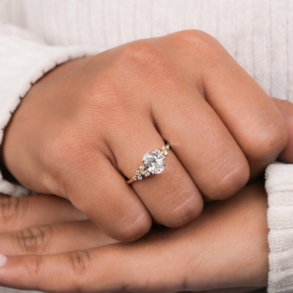 Oval Lab Diamond Engagement Ring | Snowdrift Cluster Wedding Ring