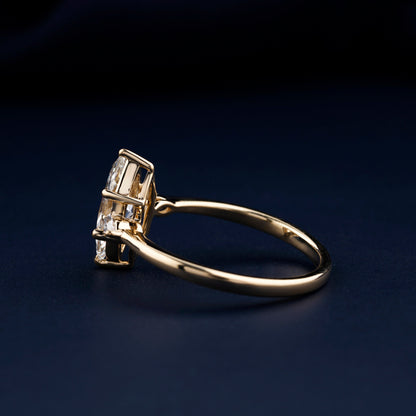 Marquise Cut Lab Grown Diamond Three Stone Engagement Ring in 14K Gold