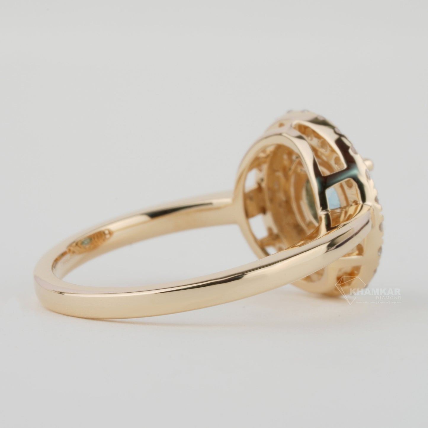 Blue Round Lab Grown Diamond Ring | Double Halo Engagement Ring