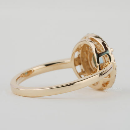 Blue Round Lab Grown Diamond Ring | Double Halo Engagement Ring