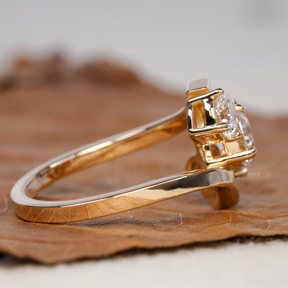 Round Lab Diamond Bypass Ring, 3 Stone Engagement Ring for Her