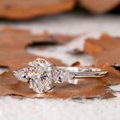 0.70 TCW Oval Lab Created Diamond Engagement Ring,Side Pear Diamonds,Three Stone Wedding Ring,Diamond Promise Ring,Gift For Her